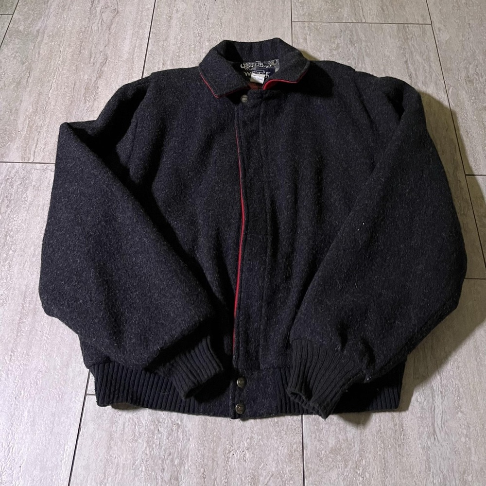 Vintage Woolrich Jacket Mens Large Gray Wool Bomber Plaid Lined Made USA 16030